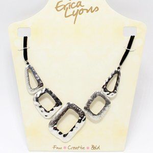 Hammered Silver Tone Necklace Bib Erica Lyons Geometric Orig $32 NWT 18"- 21"